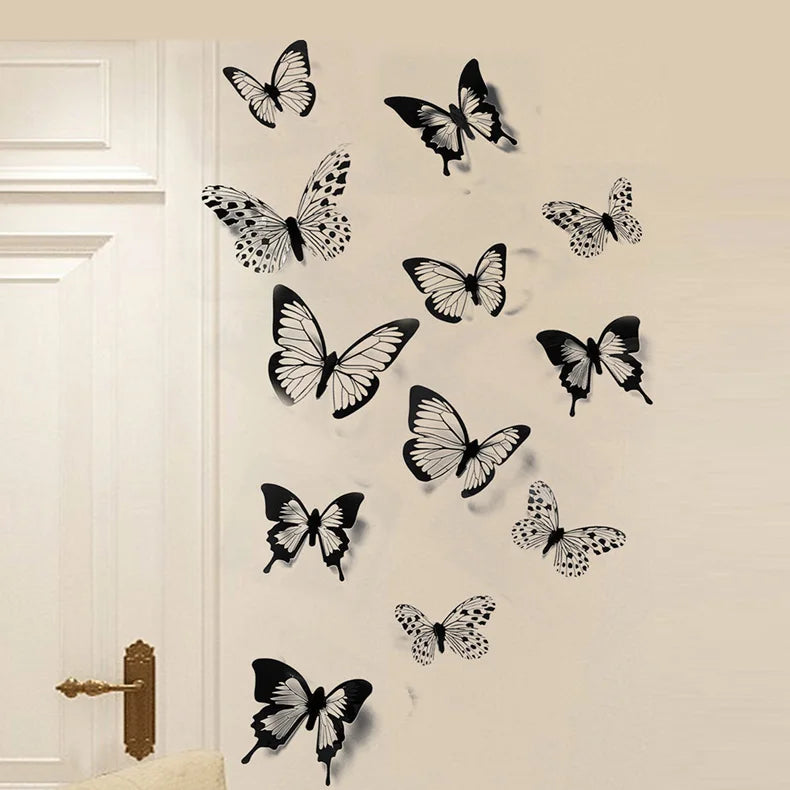 3D Butterfly Wall Stickers – 24Pcs Black & White Removable Home Décor