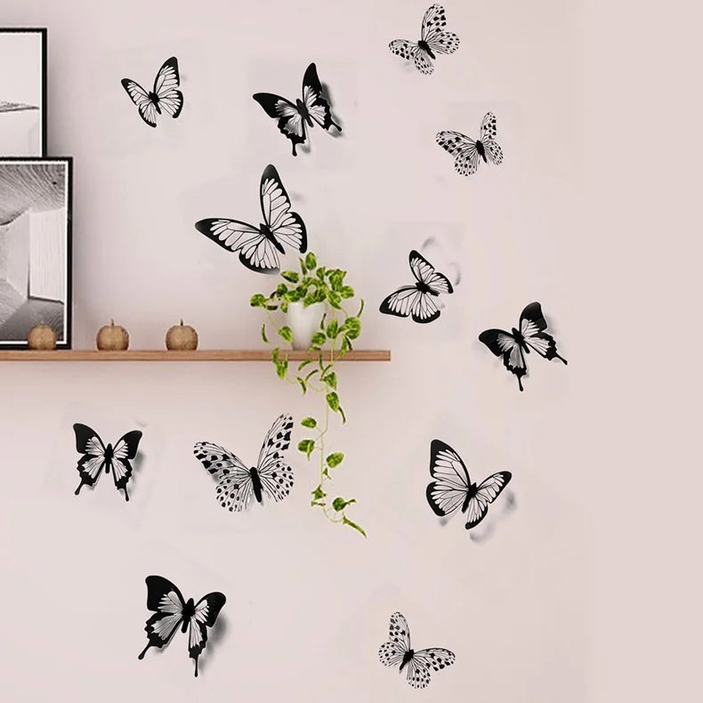 3D Butterfly Wall Stickers – 24Pcs Black & White Removable Home Décor