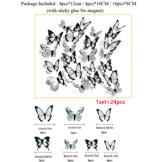 3D Butterfly Wall Stickers – 24Pcs Black & White Removable Home Décor