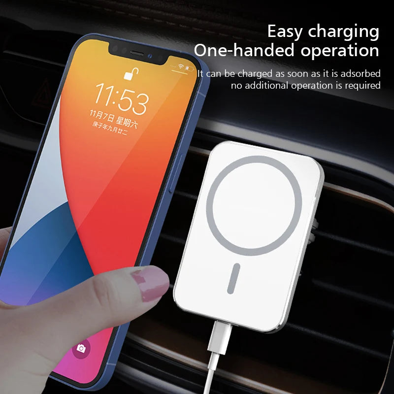 15W Magnetic Car Charger – MagSafe Wireless Mount for iPhone