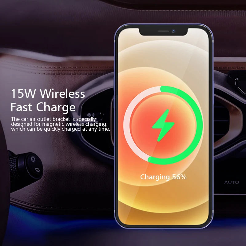 15W Magnetic Car Charger – MagSafe Wireless Mount for iPhone