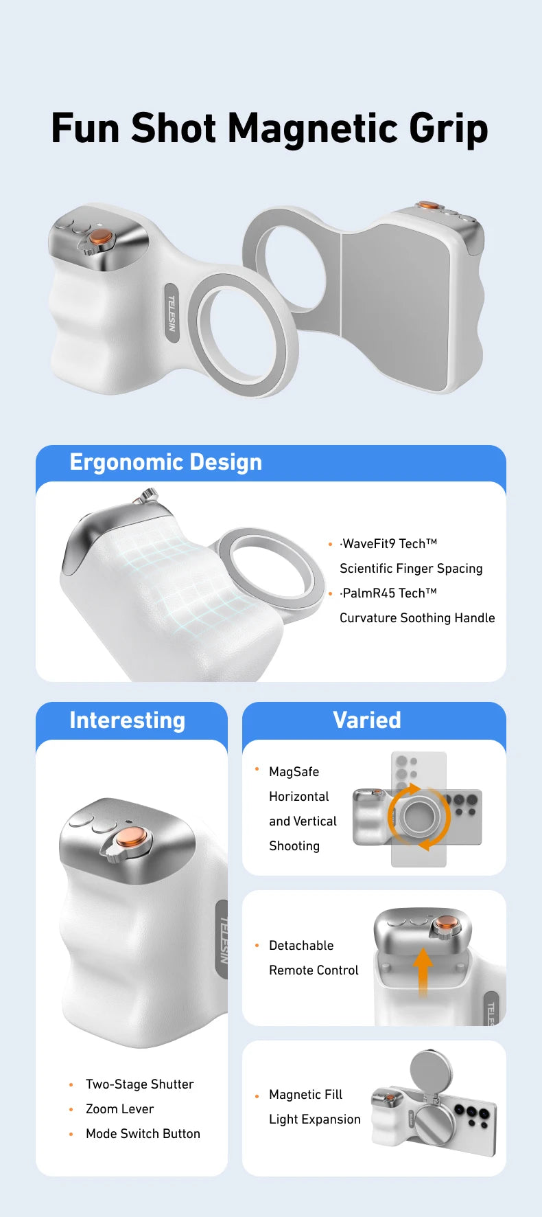 Magnetic Phone Grip with Remote – Pro Video Handle for iPhone & Android