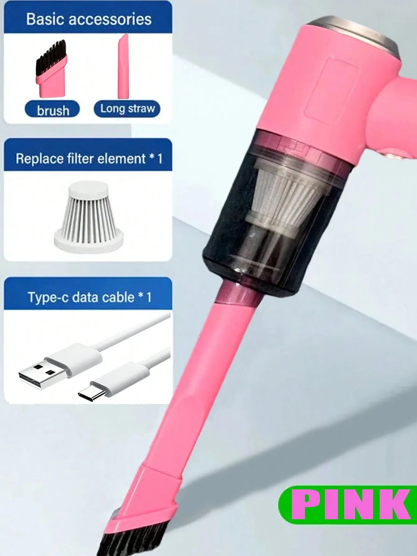 3-in-1 USB Car Vacuum Cleaner – Suction, Blow & Precision