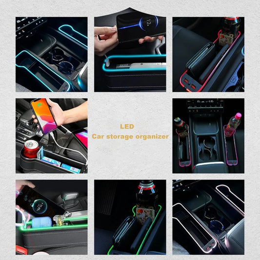 LED Car Seat Gap Organizer. Premium Leather with 2 USB Ports