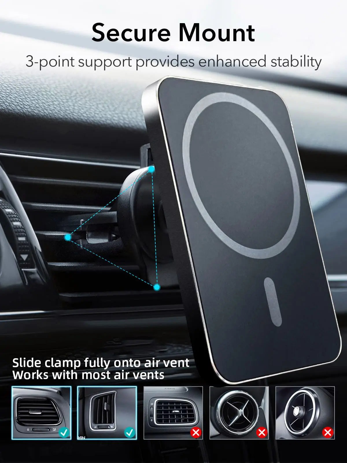15W Magnetic Car Charger – MagSafe Wireless Mount for iPhone