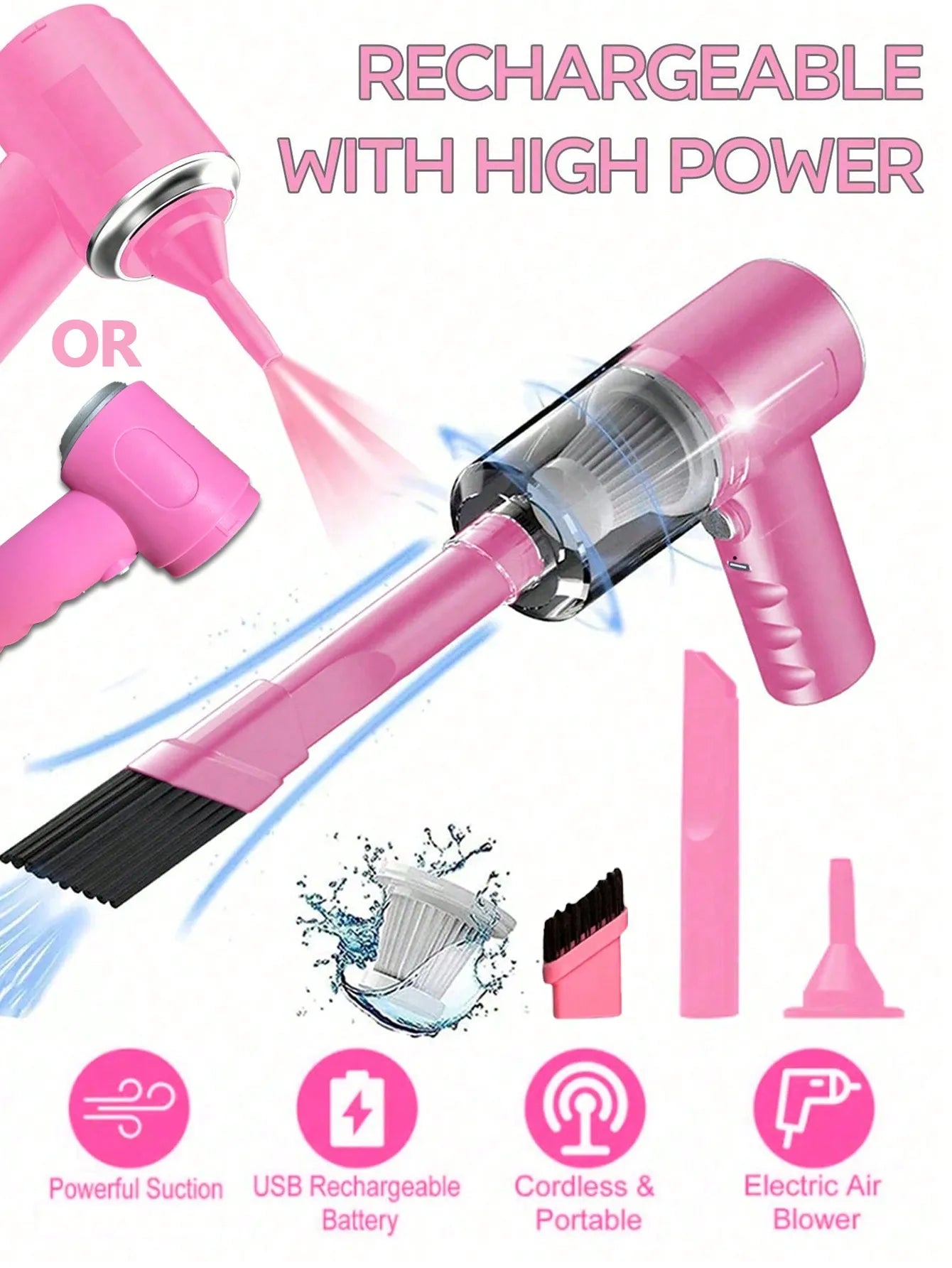 3-in-1 USB Car Vacuum Cleaner – Suction, Blow & Precision
