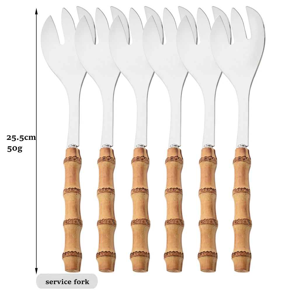 6-Piece Gold Bamboo Handle Dinnerware Set – Luxury Cutlery