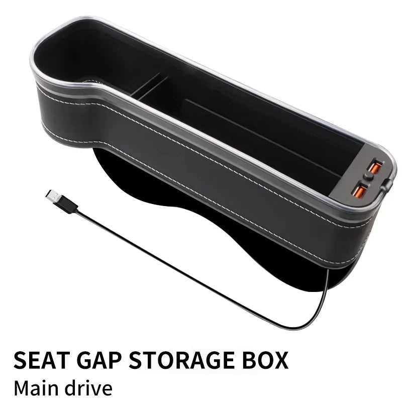 LED Car Seat Gap Organizer. Premium Leather with 2 USB Ports
