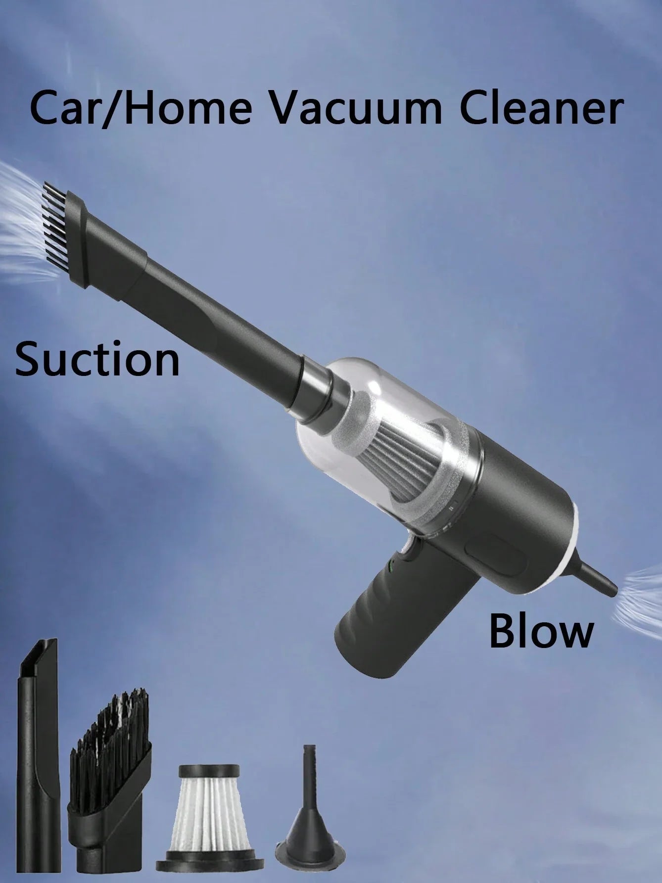 3-in-1 USB Car Vacuum Cleaner – Suction, Blow & Precision