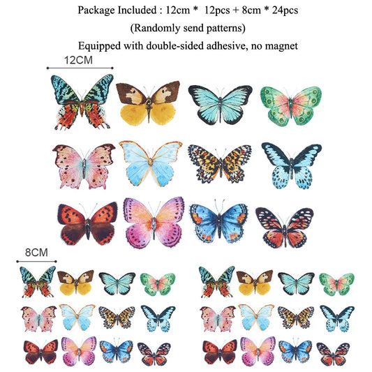 Watercolor 3D Butterfly Wall Stickers  36 Pcs Removable DIY Room Decor