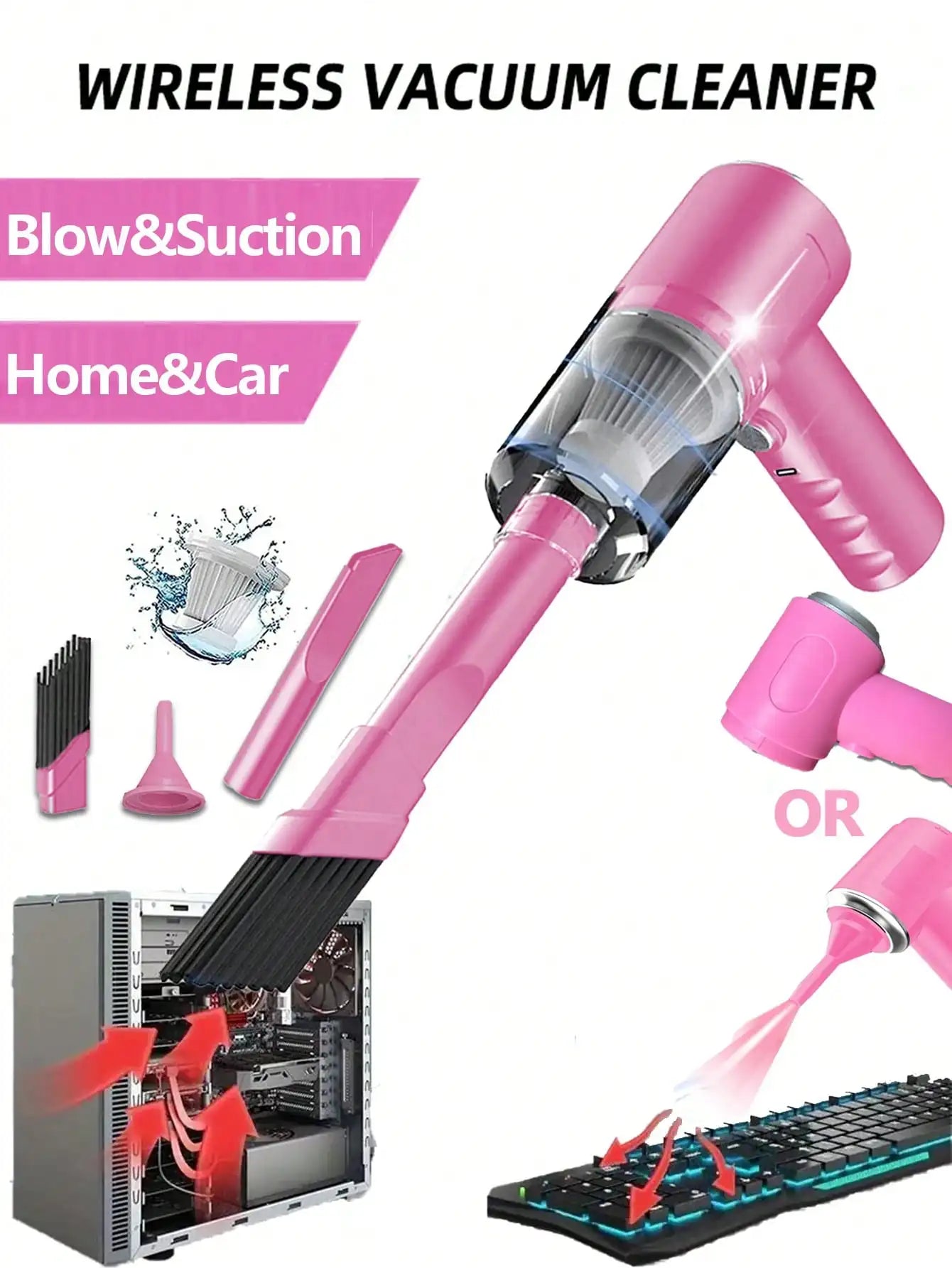 3-in-1 USB Car Vacuum Cleaner – Suction, Blow & Precision