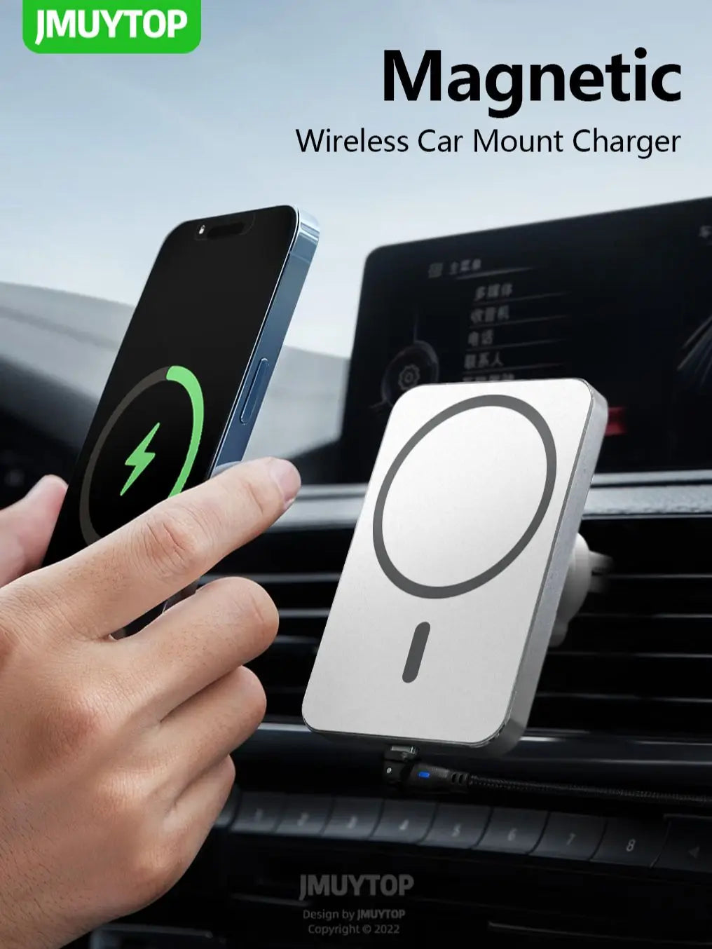 15W Magnetic Car Charger – MagSafe Wireless Mount for iPhone