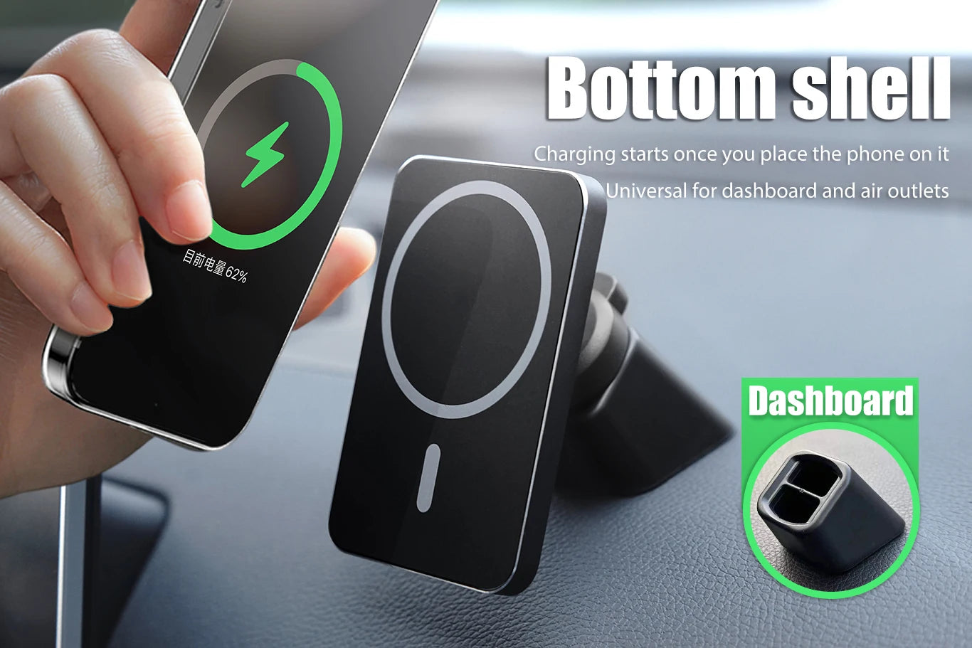 15W Magnetic Car Charger – MagSafe Wireless Mount for iPhone