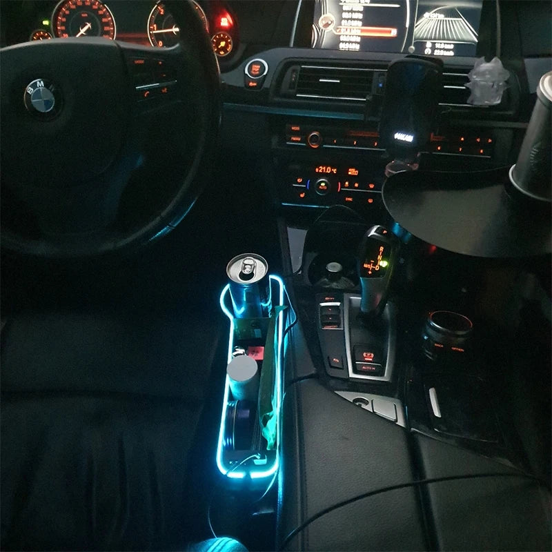 LED Car Seat Gap Organizer. Premium Leather with 2 USB Ports