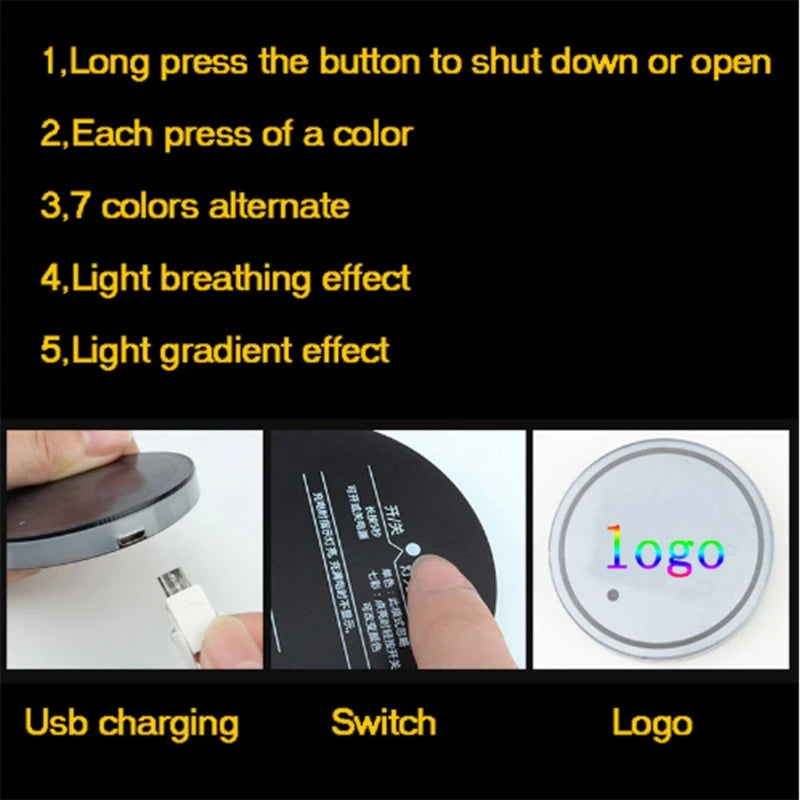 LED Cup Holder Coasters – USB Rechargeable 7-Color RGB Glow