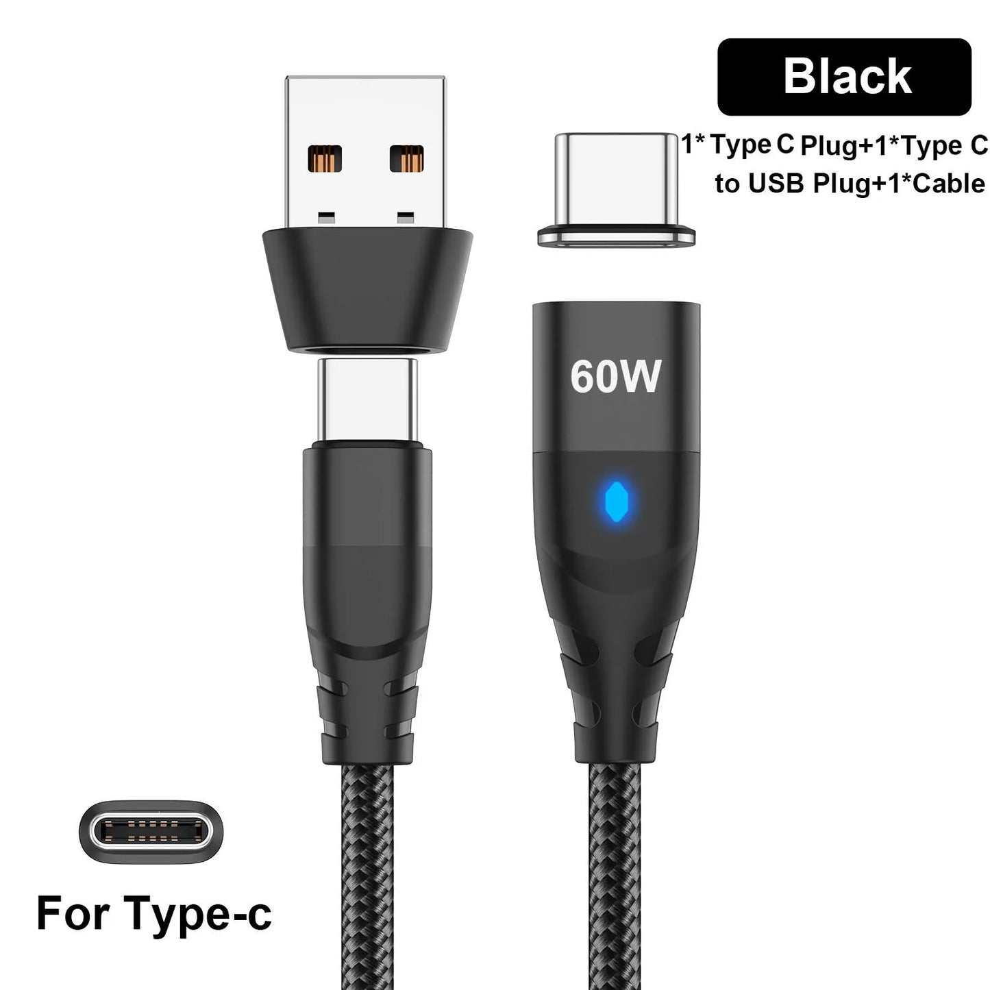USB-C Magnetic Charging Adapter – 60W Fast Charger & Port Protection