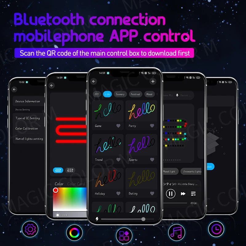RGB LED Car Ambient Lights – USB Interior Strip with App & Remote
