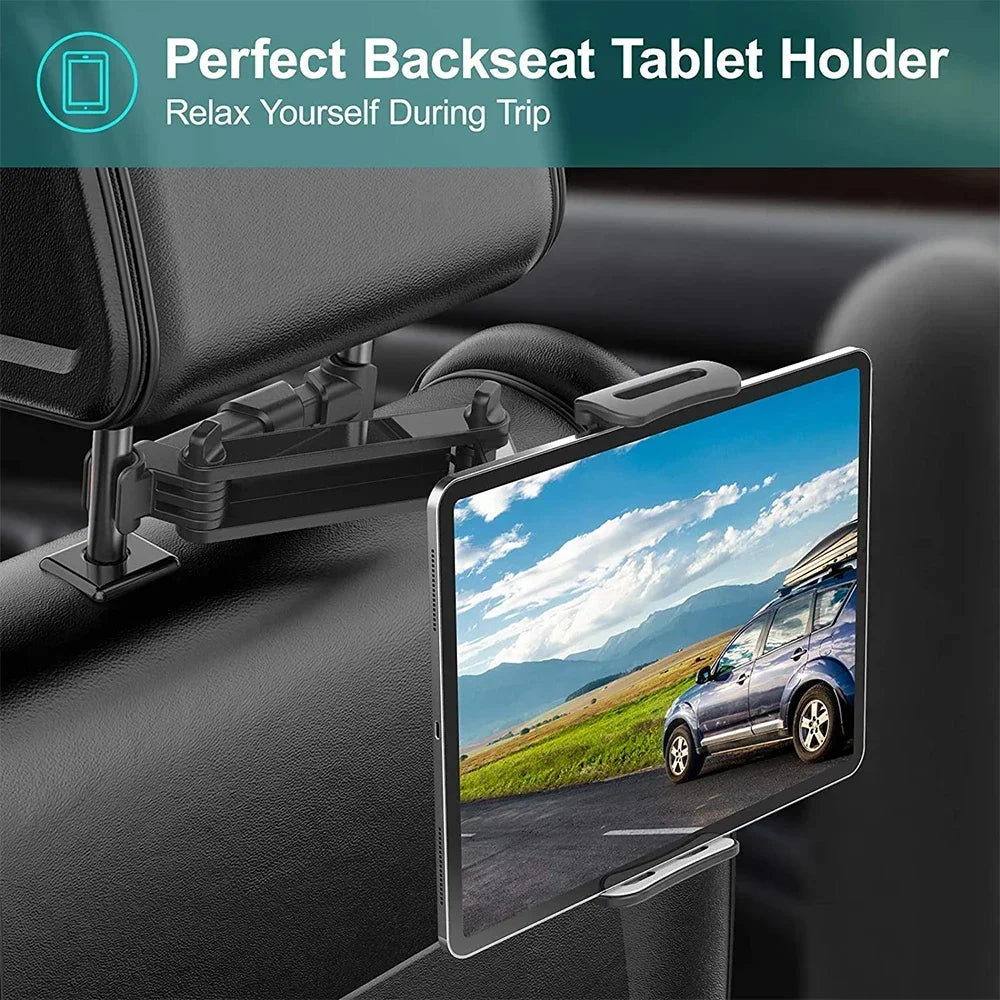 360° Car Headrest Tablet Mount – Back Seat Holder for iPad & Phones