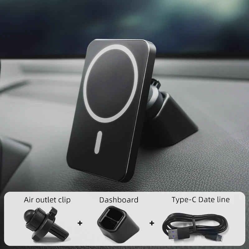 15W Magnetic Car Charger – MagSafe Wireless Mount for iPhone