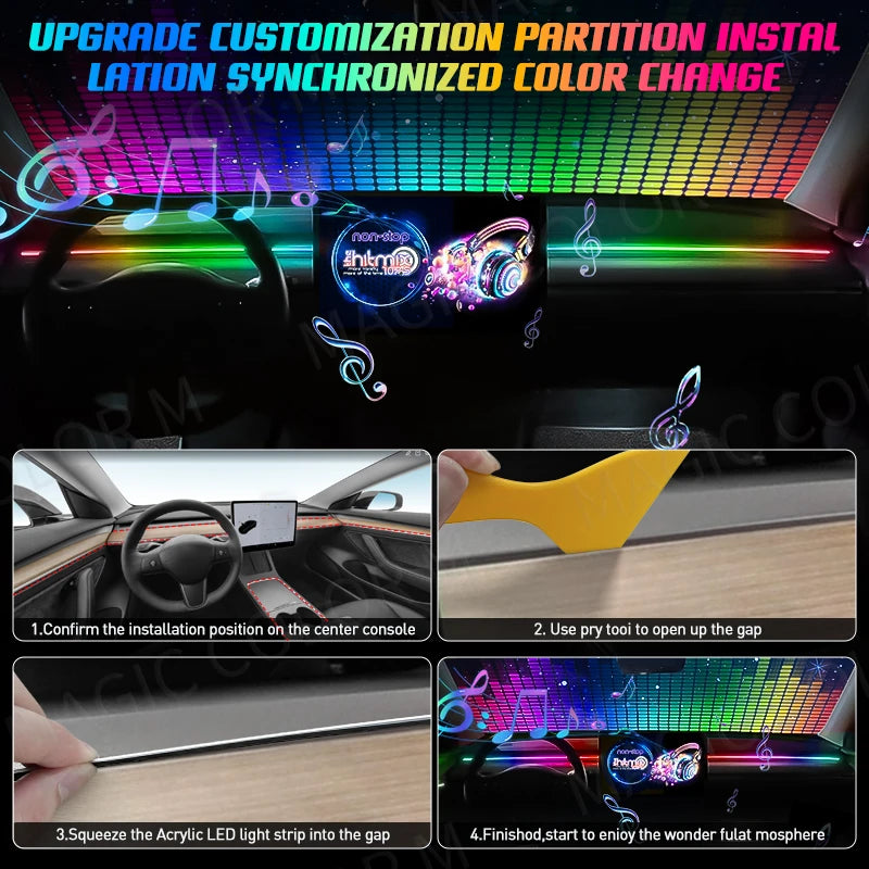 RGB LED Car Ambient Lights – USB Interior Strip with App & Remote