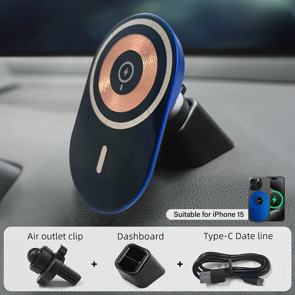 15W Magnetic Car Charger – MagSafe Wireless Mount for iPhone