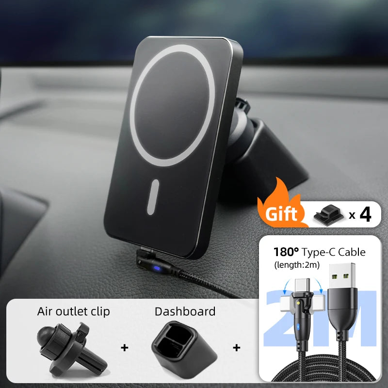 15W Magnetic Car Charger – MagSafe Wireless Mount for iPhone