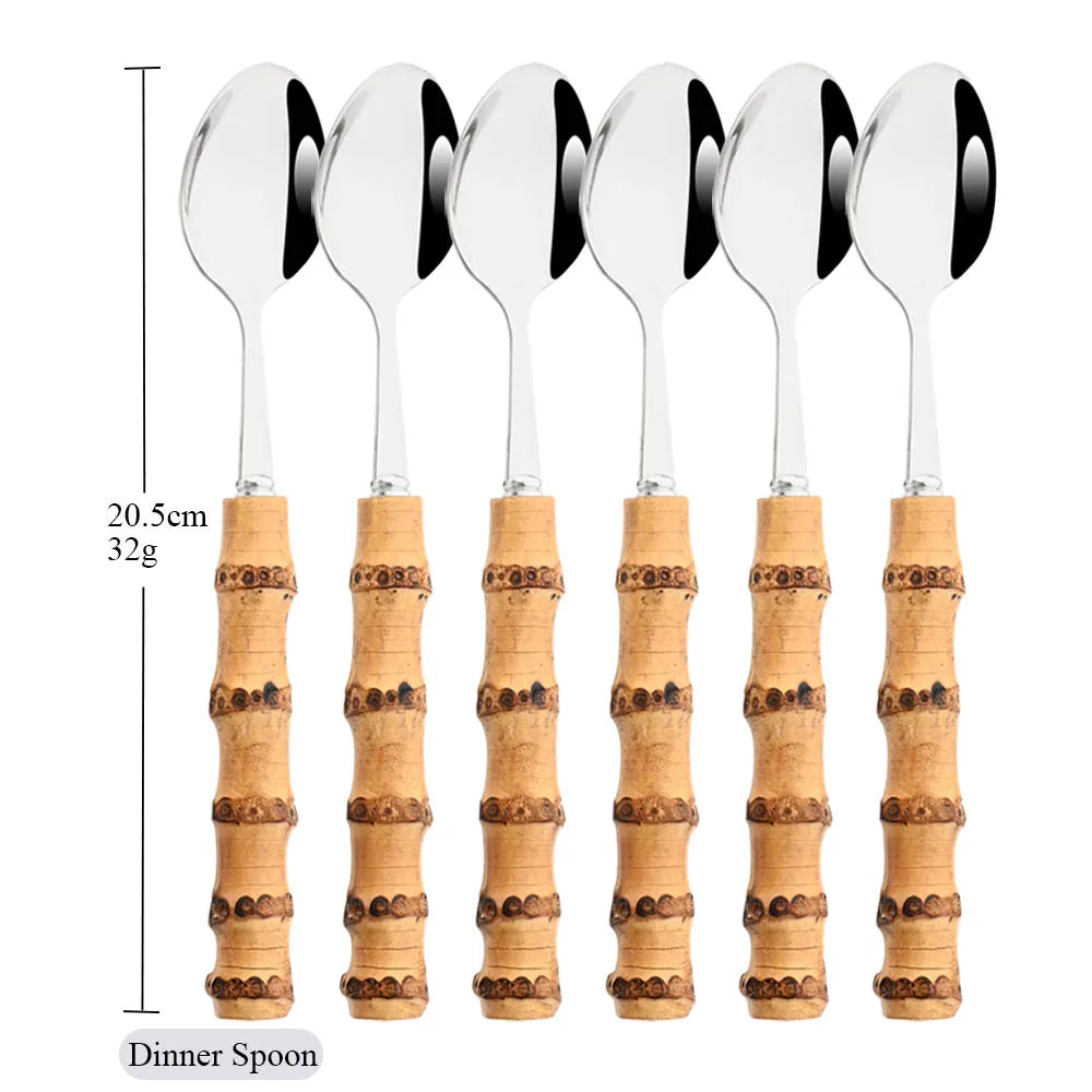 6-Piece Gold Bamboo Handle Dinnerware Set – Luxury Cutlery