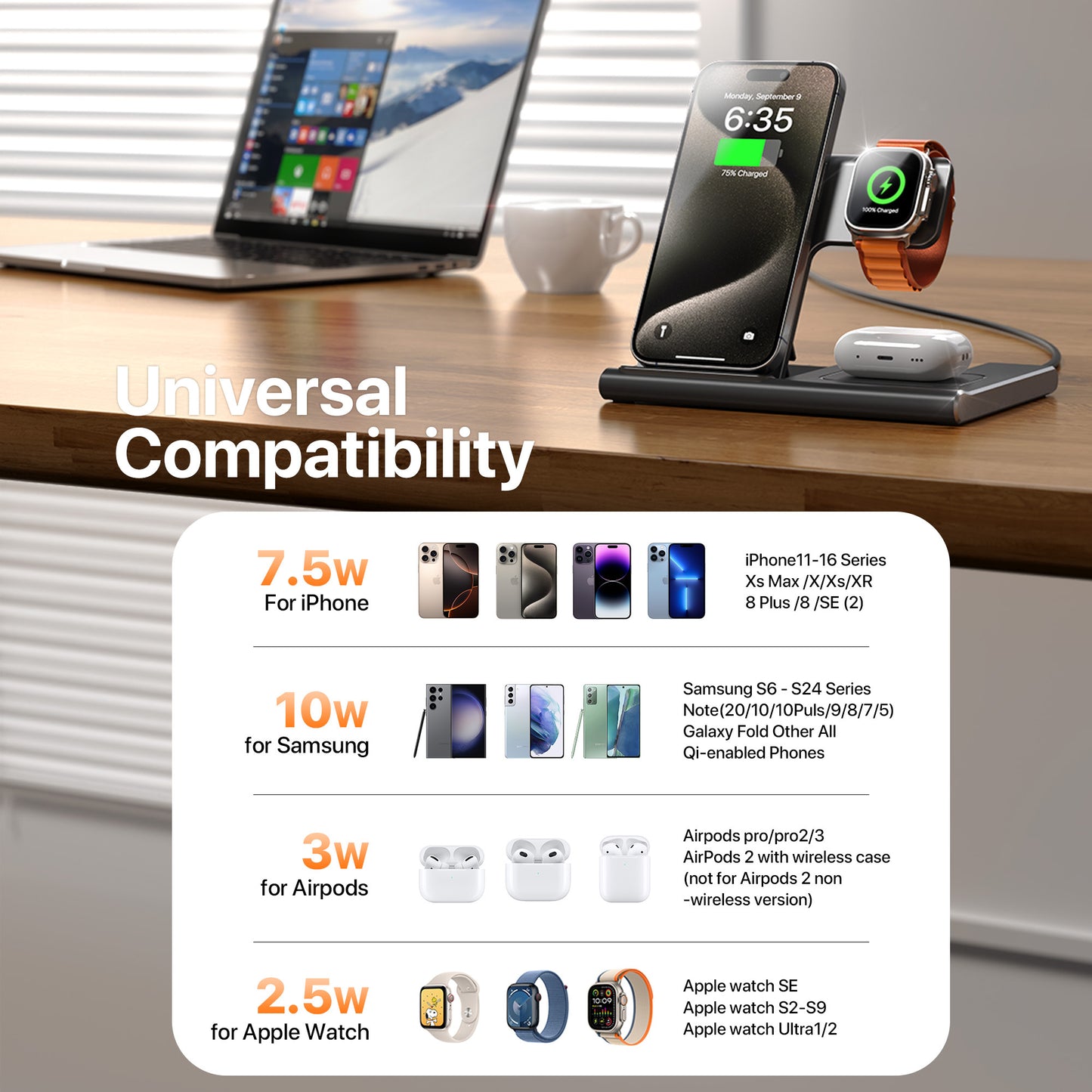 3-in-1 Wireless Charging Station – Fast 15W Dock