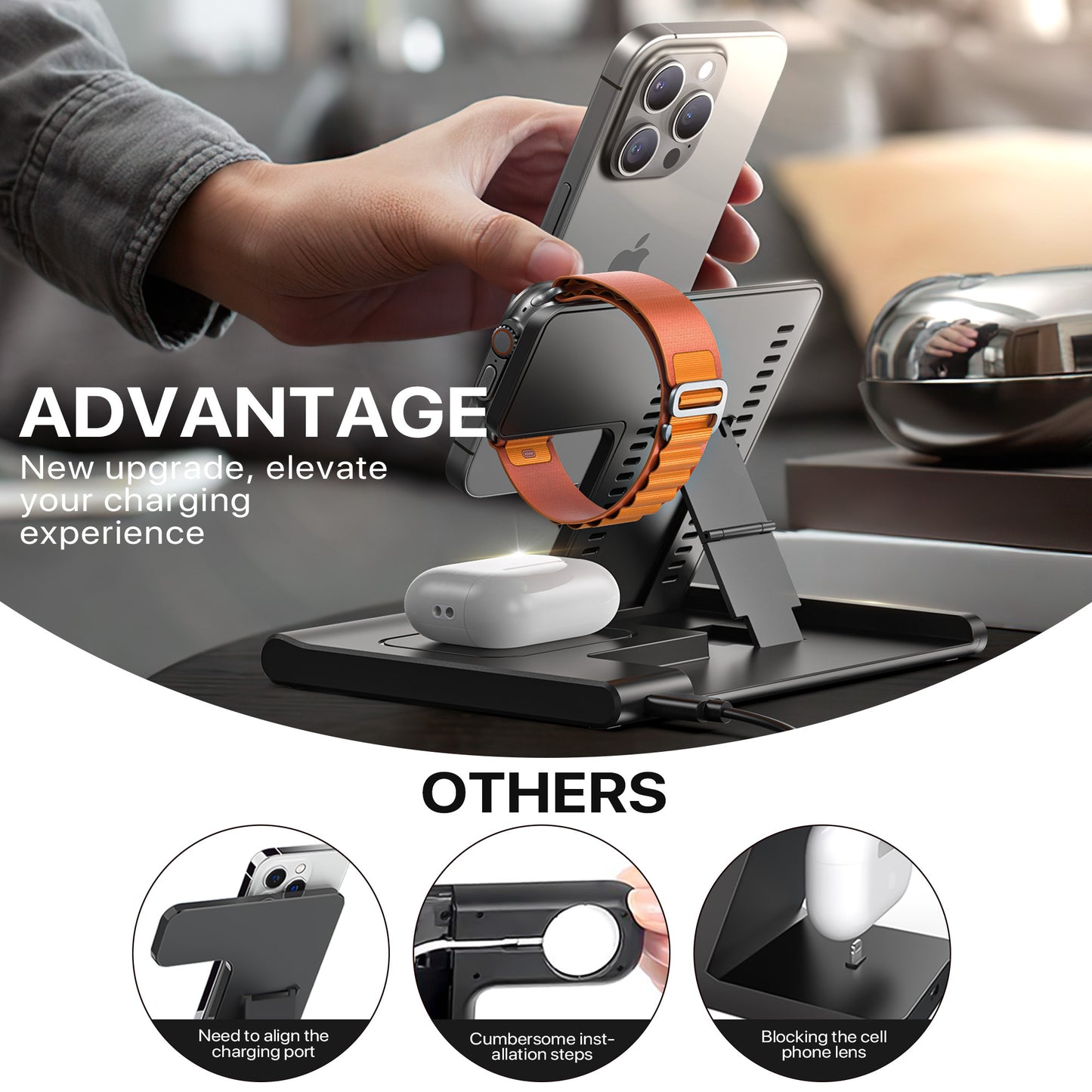 3-in-1 Wireless Charging Station – Fast 15W Dock