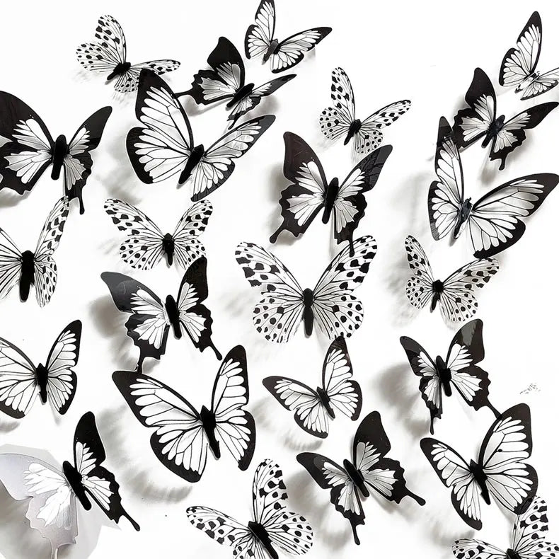 3D Butterfly Wall Stickers – 24Pcs Black & White Removable Home Décor