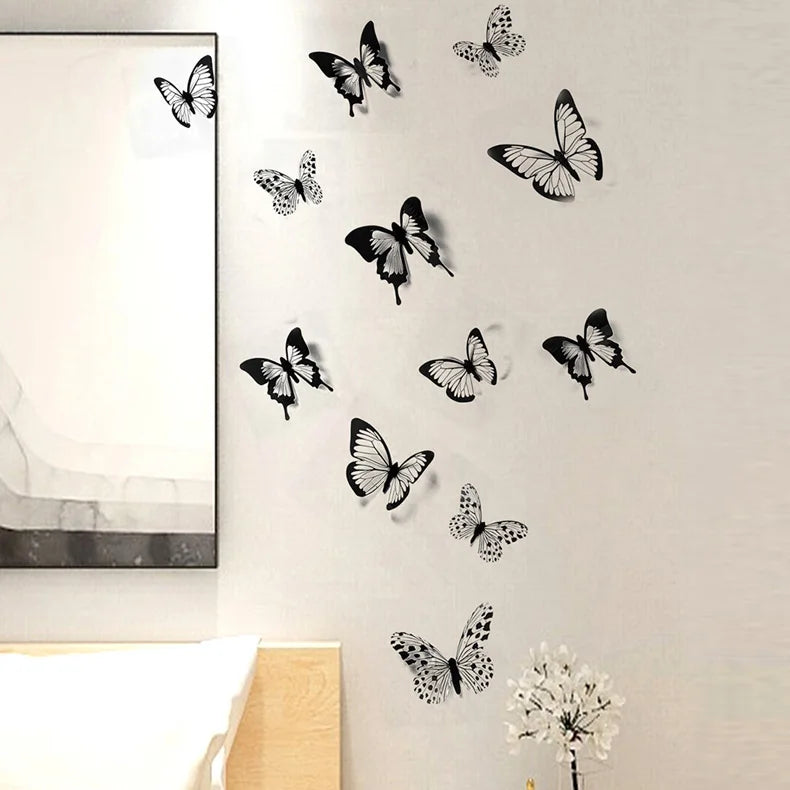 3D Butterfly Wall Stickers – 24Pcs Black & White Removable Home Décor