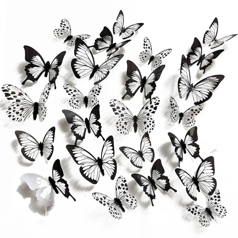 3D Butterfly Wall Stickers – 24Pcs Black & White Removable Home Décor