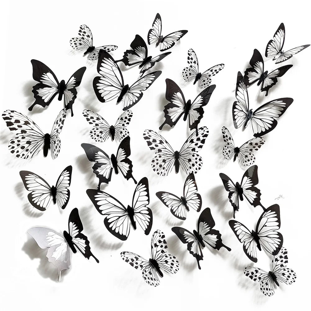3D Butterfly Wall Stickers – 24Pcs Black & White Removable Home Décor