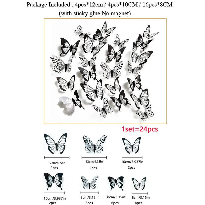 3D Butterfly Wall Stickers – 24Pcs Black & White Removable Home Décor