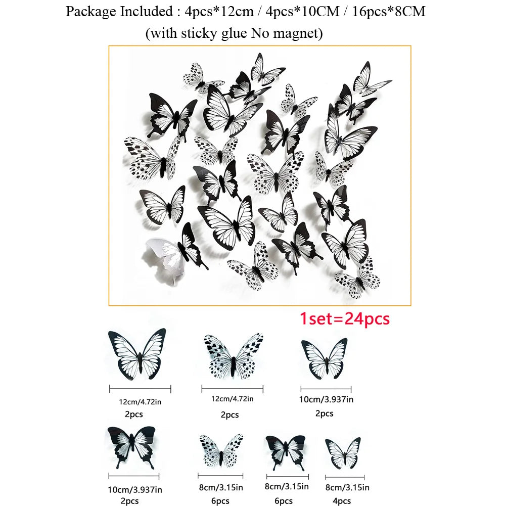 3D Butterfly Wall Stickers – 24Pcs Black & White Removable Home Décor