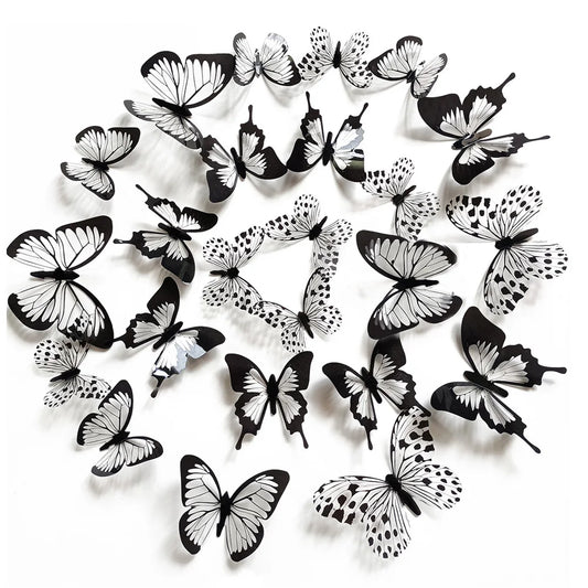 3D Butterfly Wall Stickers – 24Pcs Black & White Removable Home Décor