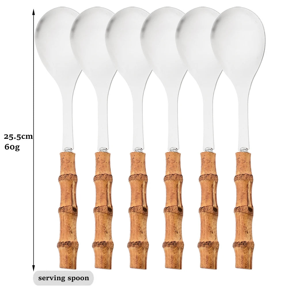 6-Piece Gold Bamboo Handle Dinnerware Set – Luxury Cutlery