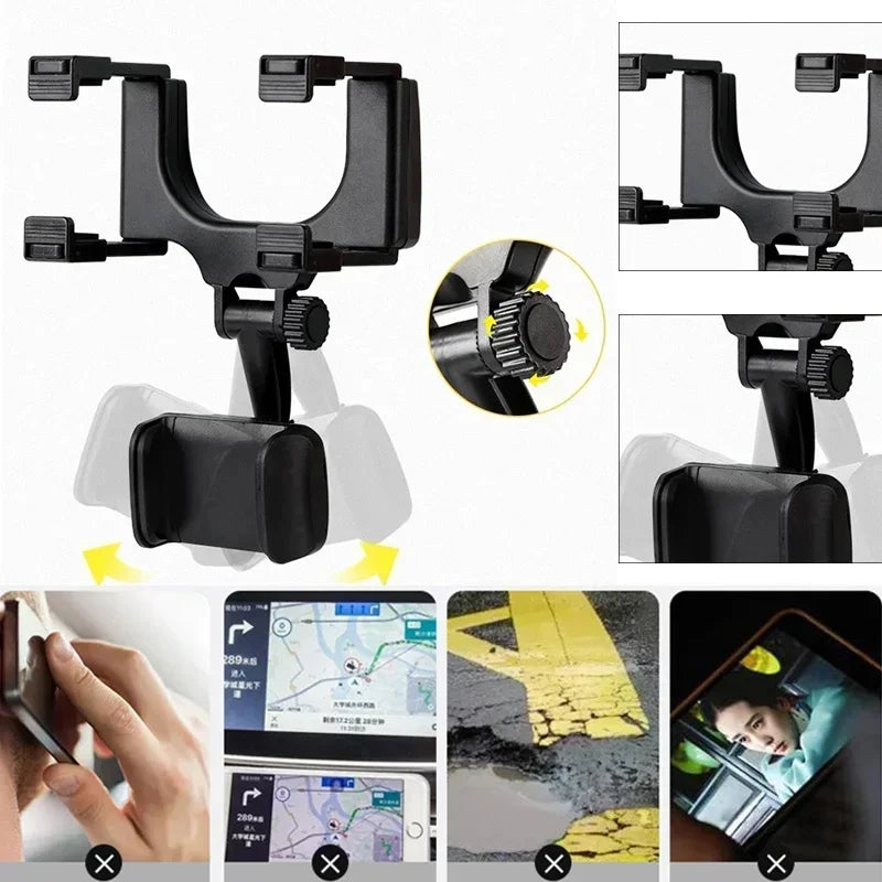 360° Rotating Car Phone Holder – Rearview Mirror Hands-Free Mount
