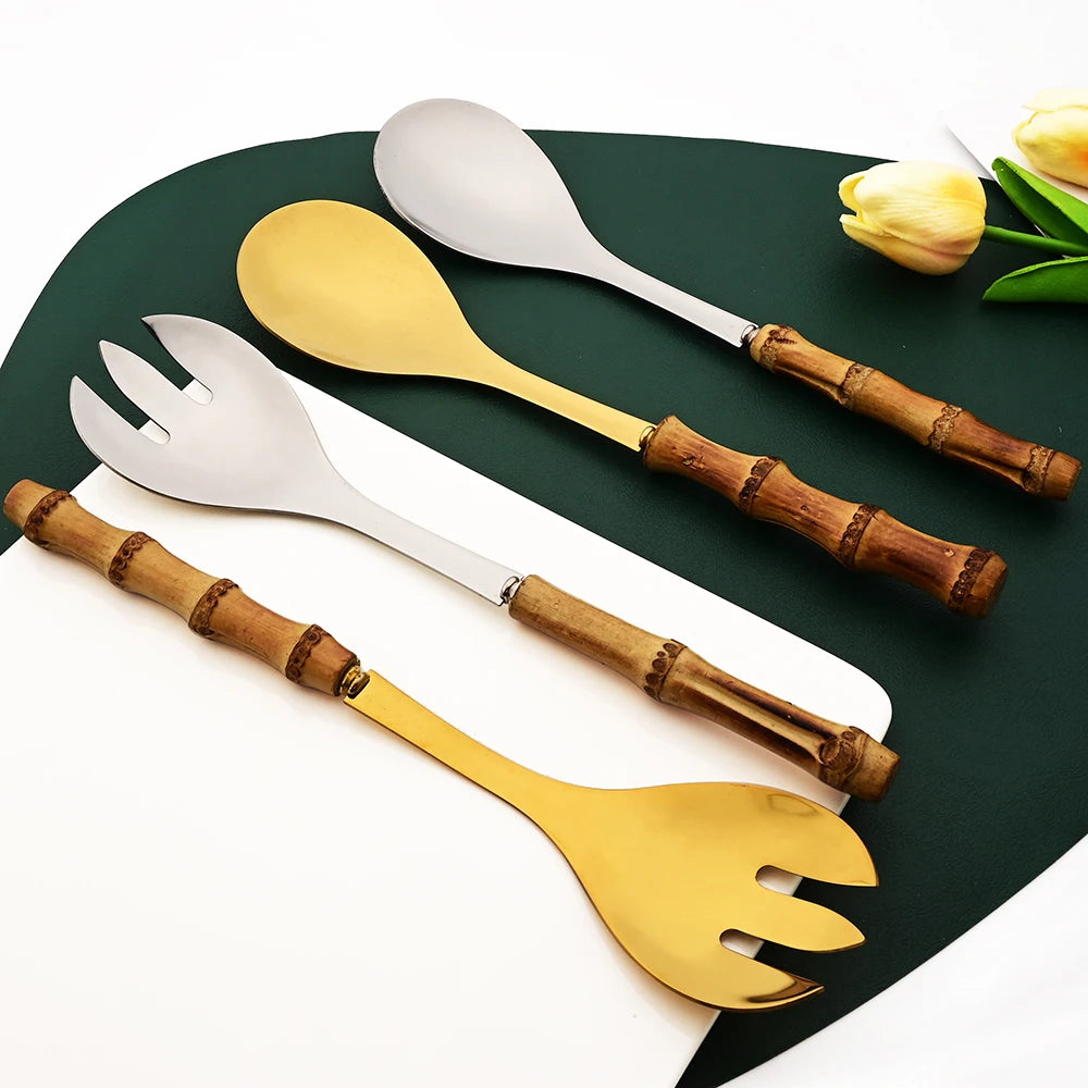 6-Piece Gold Bamboo Handle Dinnerware Set – Luxury Cutlery