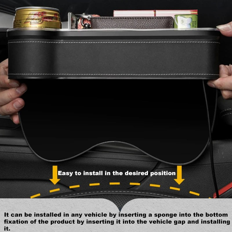 LED Car Seat Gap Organizer. Premium Leather with 2 USB Ports