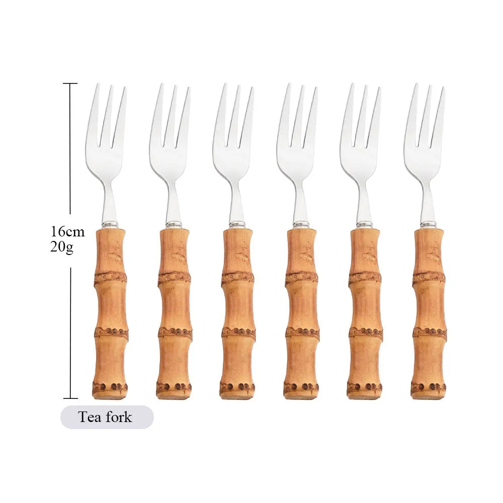 6-Piece Gold Bamboo Handle Dinnerware Set – Luxury Cutlery