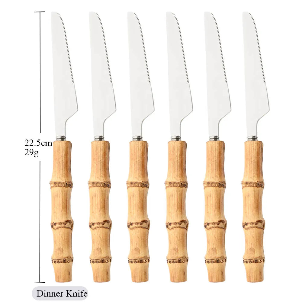 6-Piece Gold Bamboo Handle Dinnerware Set – Luxury Cutlery