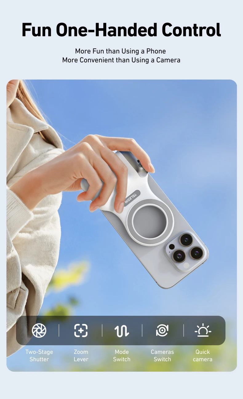 Magnetic Phone Grip with Remote – Pro Video Handle for iPhone & Android
