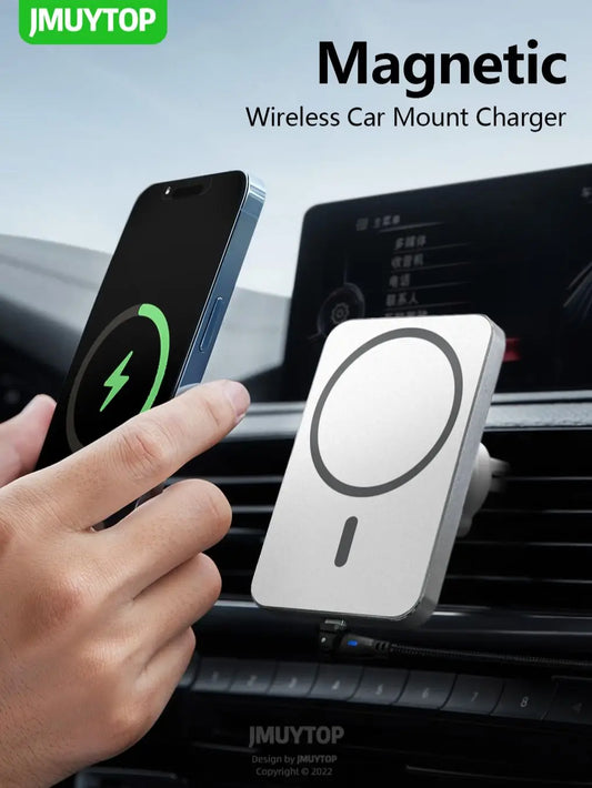 15W Magnetic Car Charger – MagSafe Wireless Mount for iPhone