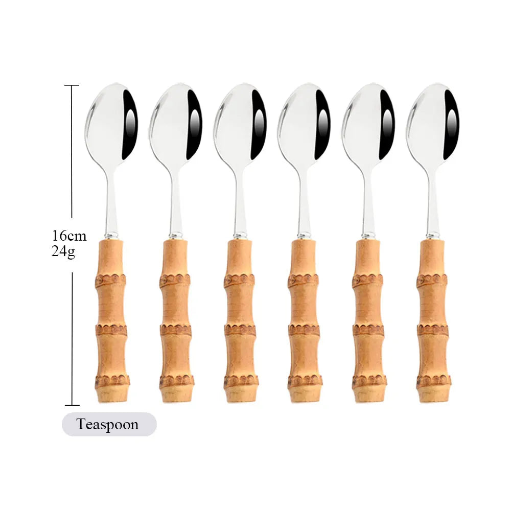6-Piece Gold Bamboo Handle Dinnerware Set – Luxury Cutlery