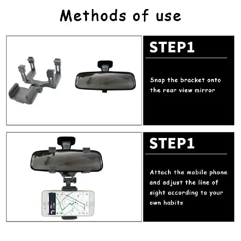360° Rotating Car Phone Holder – Rearview Mirror Hands-Free Mount