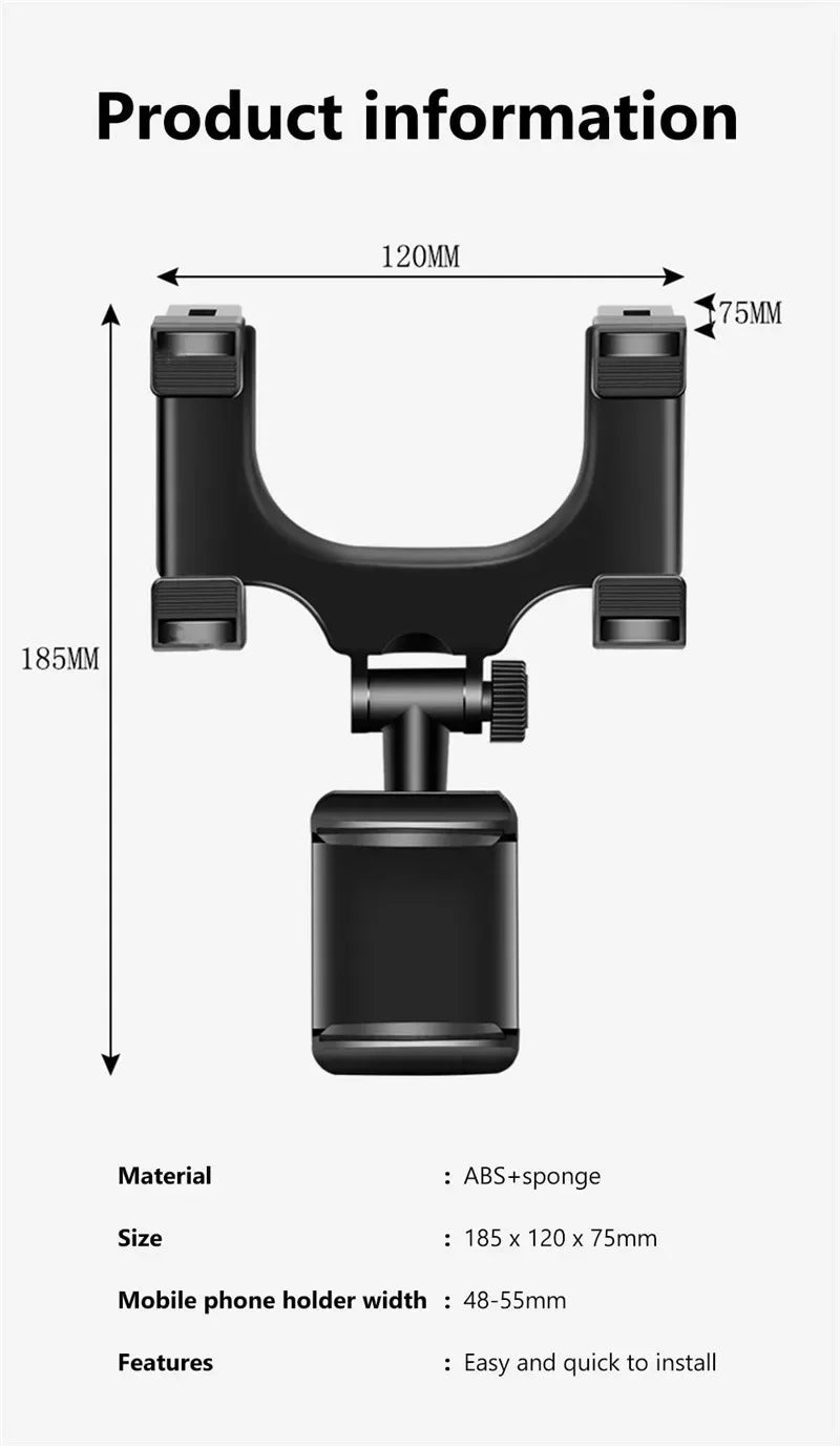 360° Rotating Car Phone Holder – Rearview Mirror Hands-Free Mount