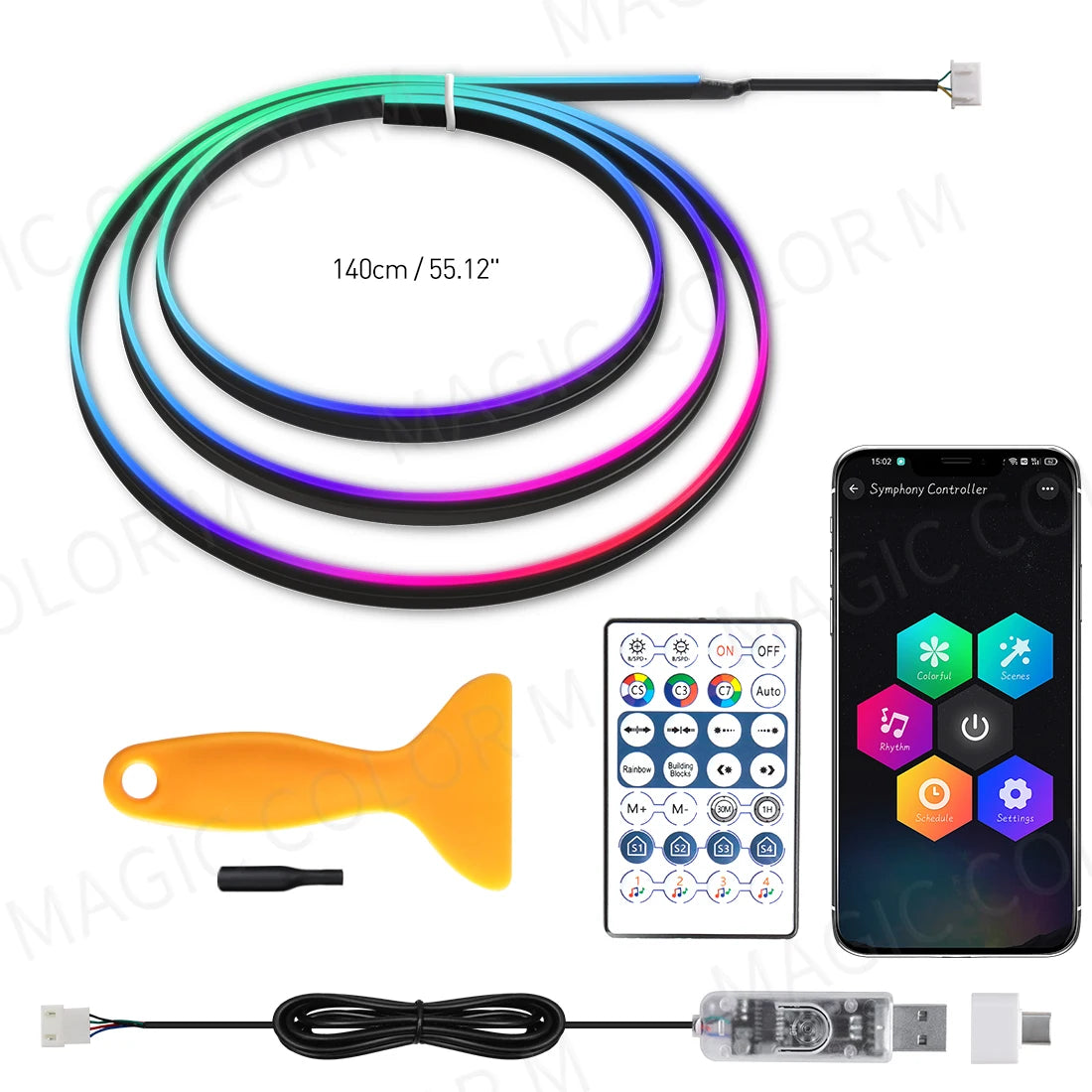 RGB LED Car Ambient Lights – USB Interior Strip with App & Remote