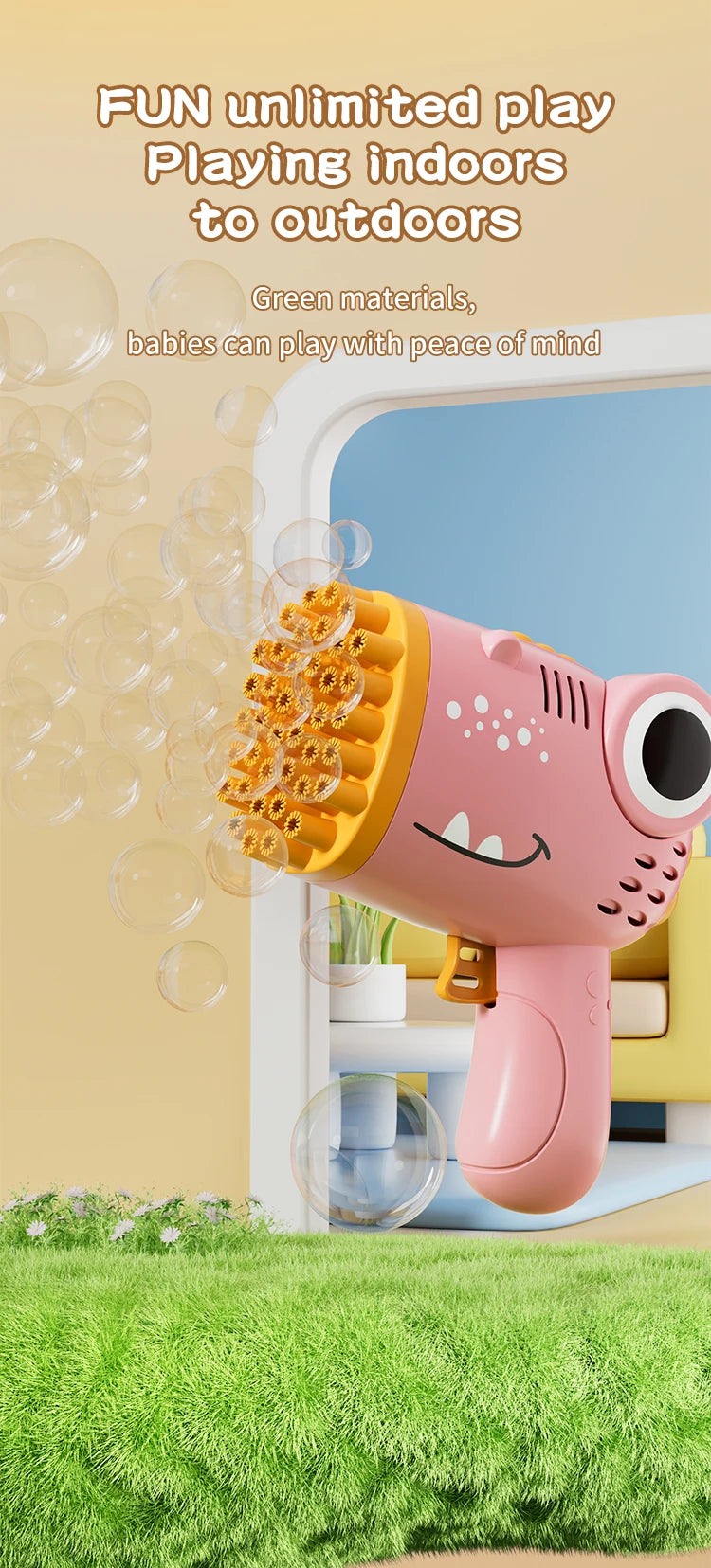 Dino Bubble Gun for Kids – Automatic Bubble Blaster Toy