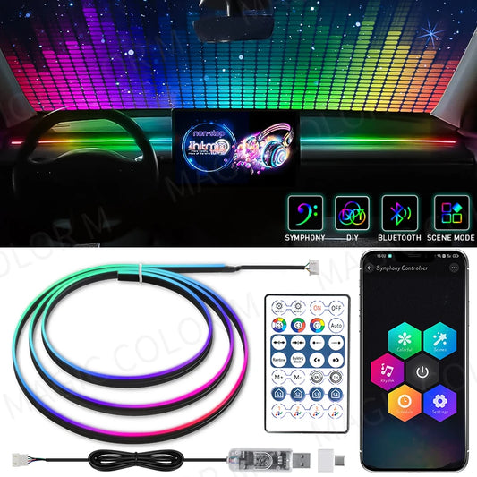 RGB LED Car Ambient Lights – USB Interior Strip with App & Remote
